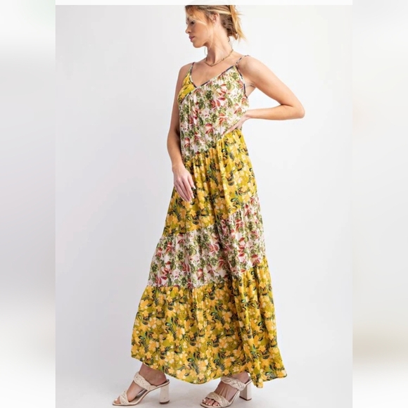 Easel NWTs Honey Printed Color Block Maxi Dress - Picture 2 of 5